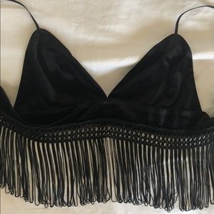 LF velvet fringe crop top